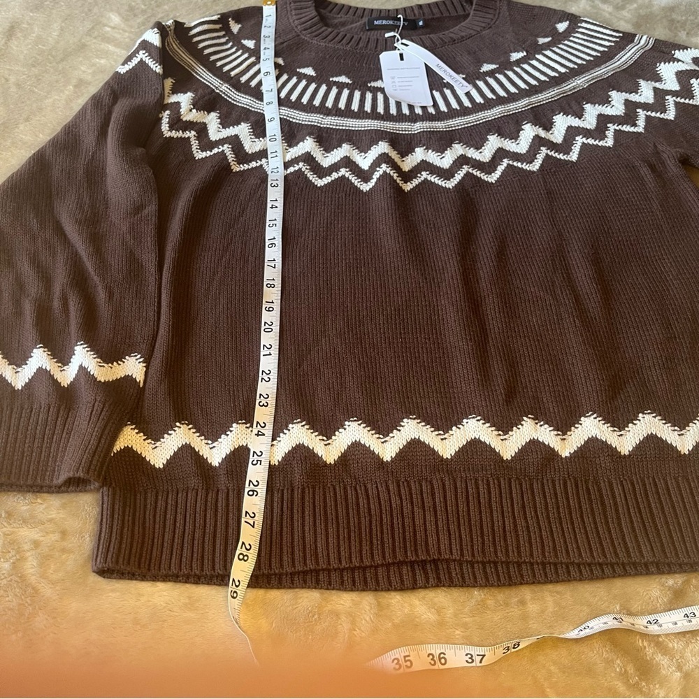 NWT Brown White Crewneck Block Sweater Long Sleeve Knitted Womens XL Oversized - Picture 8 of 11